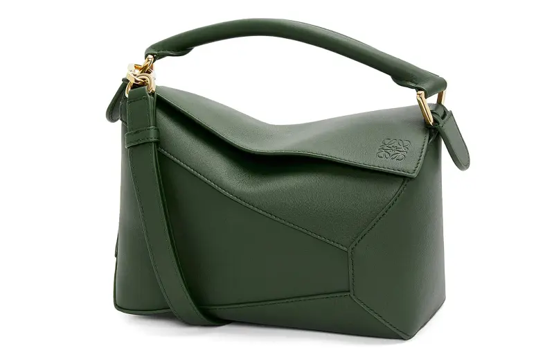 LOEWE Puzzle Cow Leather Shoulder Bag, Crossbody Bag, Handbag Small Women's Dark Green