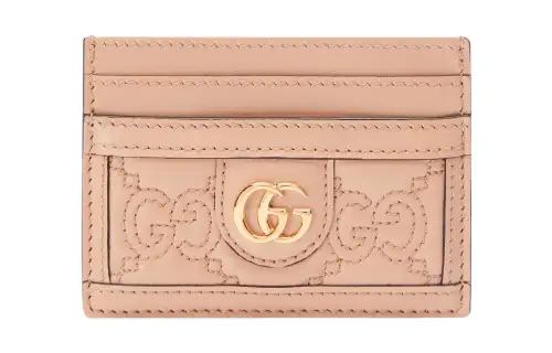 GUCCI GG Matelassé Leather Card Holder Small Women's Rose Beige