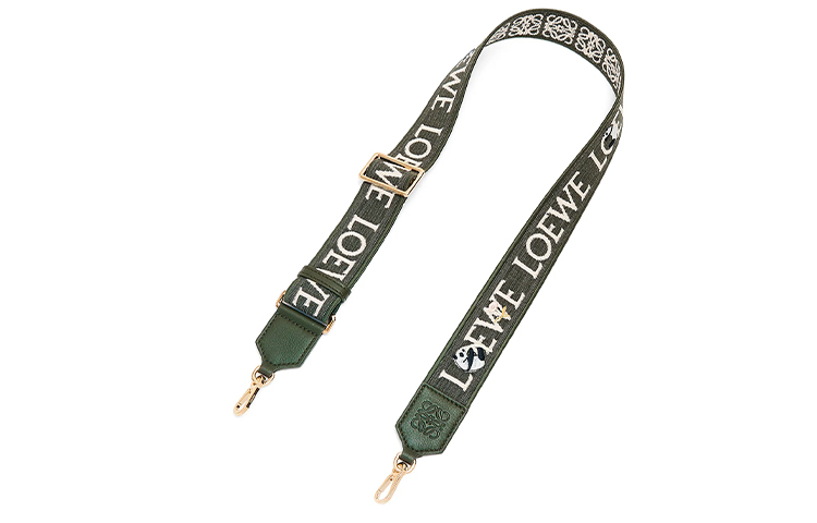 LOEWE Suna Fujita Collaboration Panda Embroidery Fabric With Cow Leather Bag Straps Women's Dark Green