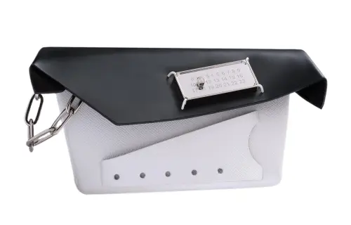Maison Margiela Snatched Grain Leather Folding Bag, Crossbody Bag, Shoulder Bag Small Women's Black White