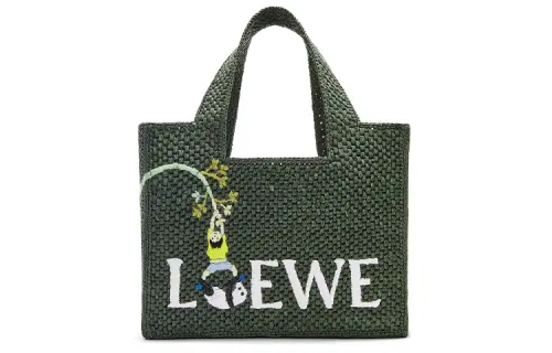 LOEWE Suna Fujita Collaboration Font Tote Raffia Fiber Tote Bag, Shopping Bag, Handbag Small Women's Dark Green