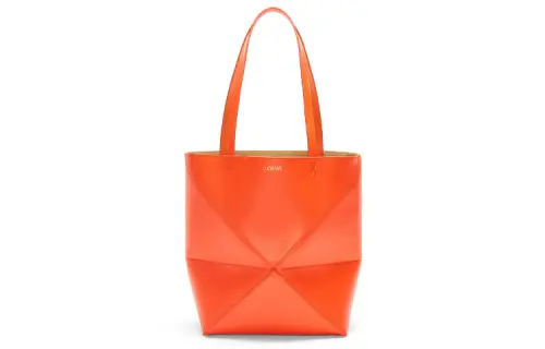 LOEWE Shiny Cow Leather Tote Bag, Shopping Bag, Handbag Regular Women's Vibrant Orange