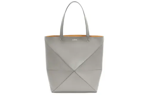 LOEWE Shiny Cow Leather Tote Bag, Shopping Bag, Shoulder Bag, Handbag Large Women's Pearl Gray