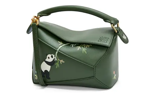 LOEWE Suna Fujita Collaboration Puzzle Satin Cow Leather Shoulder Bag, Crossbody Bag, Handbag Mini Women's Dark Green