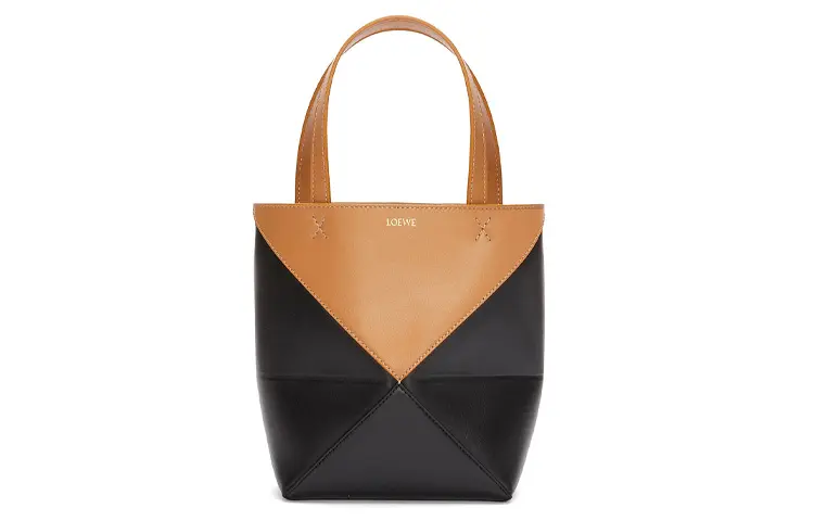 LOEWE Shiny Cow Leather Handbag Mini Women's Warm Sand Yellow & Black