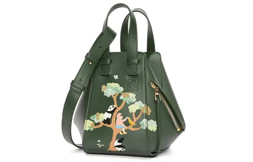 LOEWE Suna Fujita Collaboration Hammock Satin Cow Leather Shoulder Bag, Crossbody Bag, Handbag Women's Dark Green