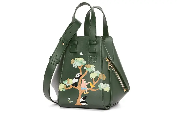 LOEWE Suna Fujita Collaboration Hammock Satin Cow Leather Shoulder Bag, Crossbody Bag, Handbag Women's Dark Green