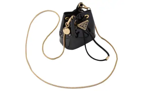 PRADA Patent Leather With Leather One Shoulder Crossbody Clutch Mini Women's Black