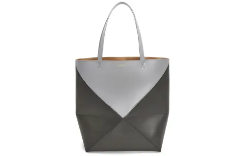 LOEWE Shiny Cow Leather Tote Bag, Shopping Bag, Shoulder Bag, Handbag Large Men's Pearl Gray & Dark Gray