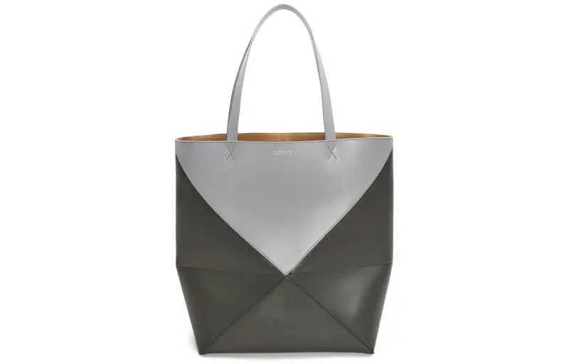 LOEWE Shiny Cow Leather Tote Bag, Shopping Bag, Shoulder Bag, Handbag Large Men's Pearl Gray & Dark Gray
