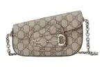 GUCCI Horsebit 1955 Canvas With Leather Handbag, Shoulder Bag Women's Beige & Ebony