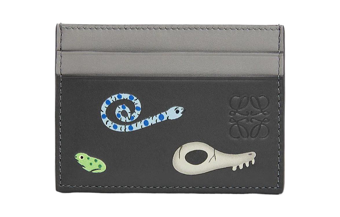 LOEWE Loewe x Suna Fujita joint model Mandrake print four card slots satin leather card holder men's dark gray with pearl gray