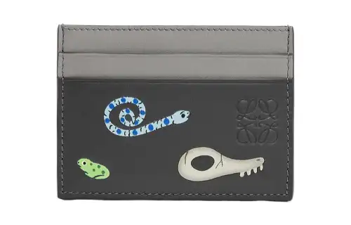LOEWE Suna Fujita Collaboration Leather Card Holder Men's Dark Gray & Pearl Gray