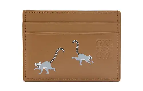 LOEWE Suna Fujita Collaboration Satin Cow Leather Card Holder Women's Oak Brown