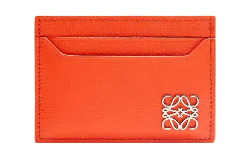 LOEWE Pebble Texture Cow Leather Card Holder Women's Vibrant Orange