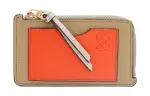 LOEWE Soft Grain Calfskin Card Holder Women's Clay Green & Bright Orange
