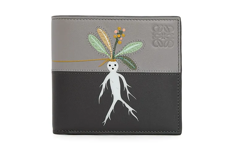LOEWE Suna Fujita Collaboration Satin Cow Leather Wallet Regular Men's Dark Gray & Pearl Gray
