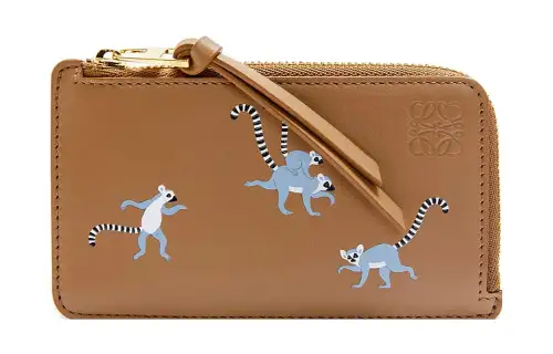 LOEWE Suna Fujita Collaboration Satin Cow Leather Card Holder Regular Women's Oak Brown