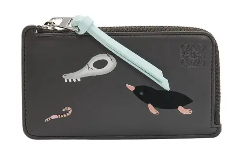 LOEWE Suna Fujita Collaboration Satin Cow Leather Card Holder Regular Men's Dark Gray