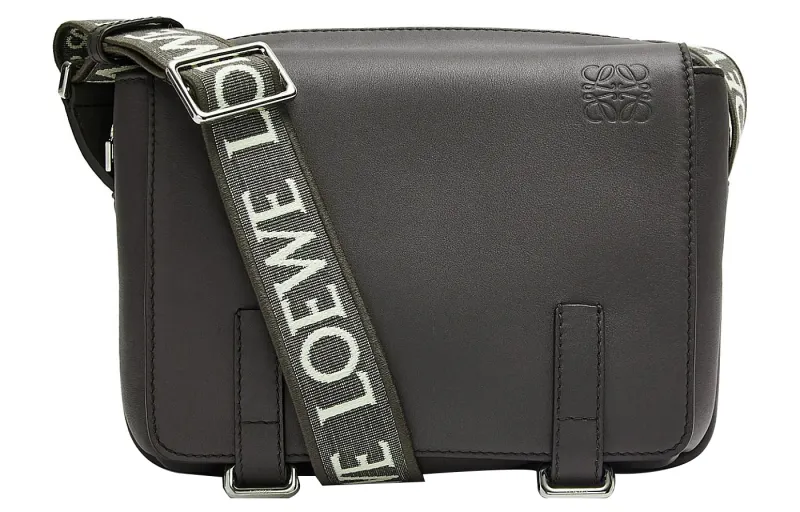 LOEWE Military Messenger Bag In Supple Smooth Calfskin And Jacquard Xs Dark Grey