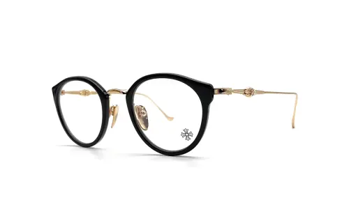 Chrome Hearts Plastic Silver Irregular Shape Eyeglass Frames Unisex Black Gold