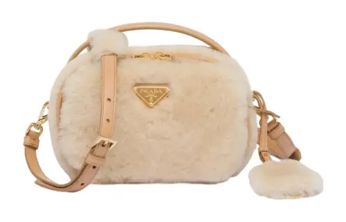PRADA Shearling Shoulder Bag, Crossbody Bag, Handbag Mini Women's Natural & Light Umber