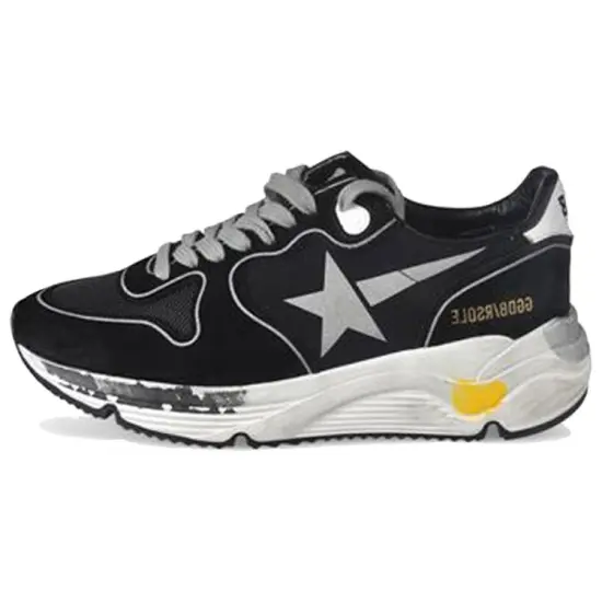 Golden Goose Running Sole Suede Hand-Painted Black Silver White