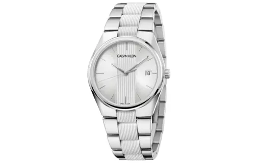 CALVIN KLEIN Wrist Watches Quartz Movement Silicone Stainless Steel Strap 40mm Silver Dial Women's Watch