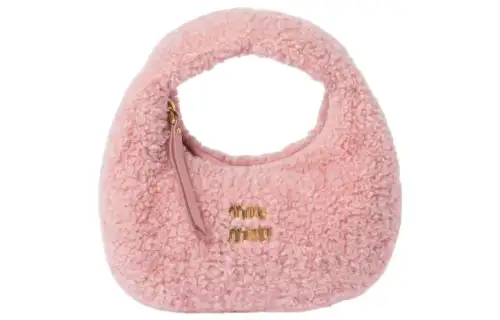 MIU MIU Wander Shearling Leather Crescent Bag, Hobo Bag, Shoulder Bag, Crossbody Bag, Handbag Women's Pink