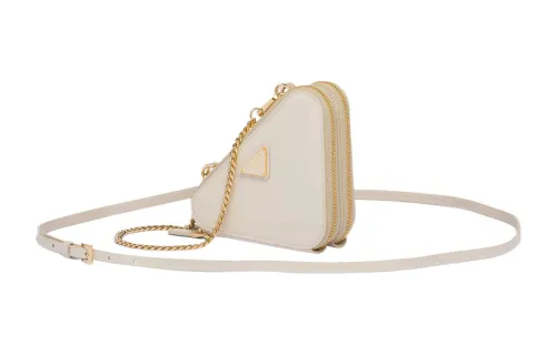PRADA Leather One Shoulder Crossbody Clutch Mini Women's Ivory