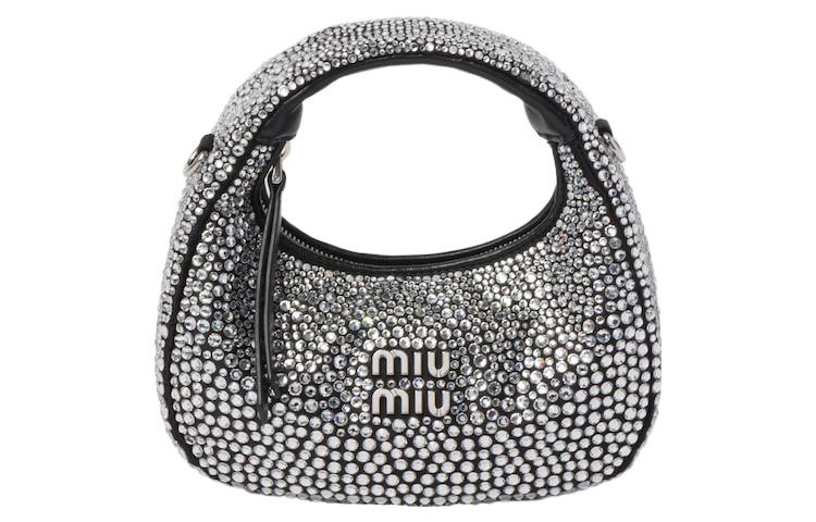 MIU MIU Wander Synthetic Crystal Silk Satin Crescent Bag, Hobo Bag, Shoulder Bag, Crossbody Bag, Handbag Mini Women's