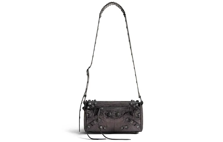 Balenciaga Le Cagole Fine Grained Sheepskin Cylinder Bag, Crossbody Bag, Shoulder Bag Men's Dark Gray