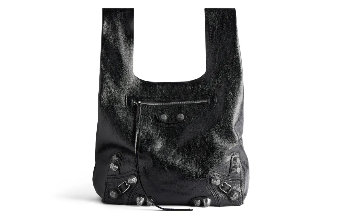Balenciaga Le Cagole Fine Grained Sheepskin Handbag Shopping Bag Men's Black