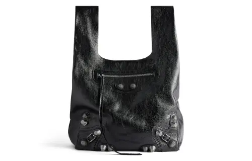 Balenciaga Le Cagole Fine Grained Sheepskin Handbag Shopping Bag Men's Black