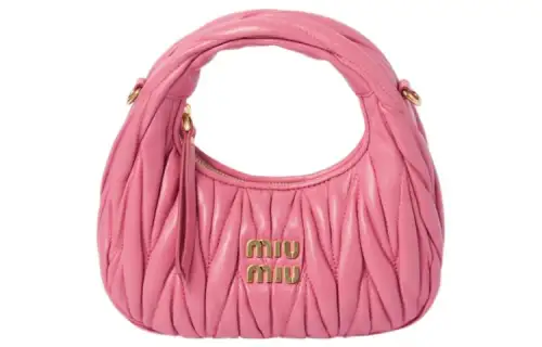 MIU MIU Wander Sheepskin Leather Hobo Bag, Shoulder Bag, Crossbody Bag, Handbag Mini Women's Begonia Pink