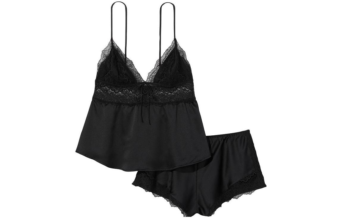 Victoria's Secret Elastic lace top with cups, pijama, black set, V-neckline