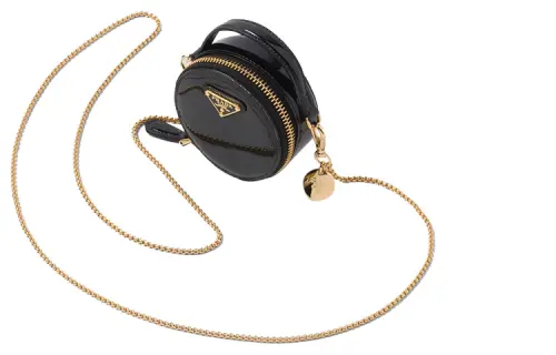 PRADA Triangle Leather One Shoulder Clutch Mini Women's Black