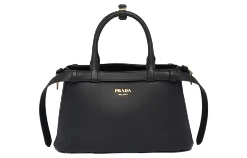 PRADA Buckle Leather Crossbody Handbag Small Women's Black