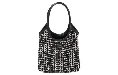 MIU MIU Satin With Textile Handbag Women's Black