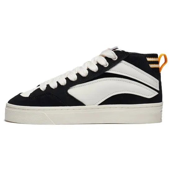 LiNing Wave 180 VNTG Slip-Resistant Mid-Top Skateboard Shoes Men's Black Beige White