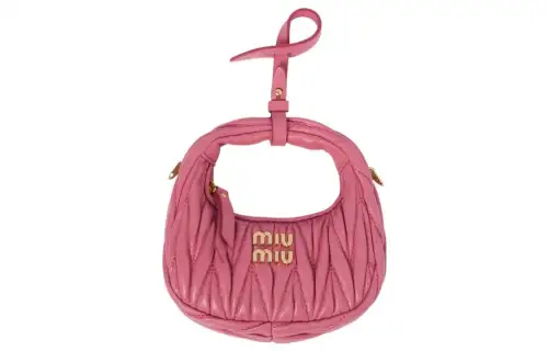 MIU MIU Wander Soft Sheep Leather HOBO Handbag, Shoulder Bag, Crossbody Bag Extra Mini Women's Begonia Pink