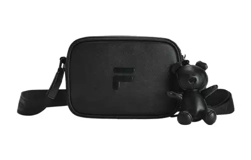 FILA FUSION Polyurethane PU Synthetic Leather Cute Bear Crossbody Bags Regular Unisex Pitch Black