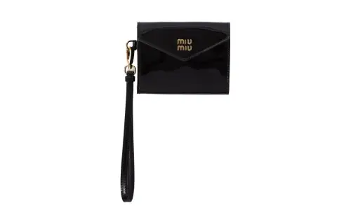 MIU MIU Patent Leather Card Holder Mini Women's Black & Red