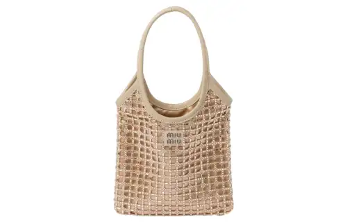 MIU MIU Fabric Handbag Women's Sand Beige Yellow