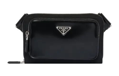 PRADA Brushed Leather With Recycled Nylon Crossbody Bag, Shoulder Bag Men's Black