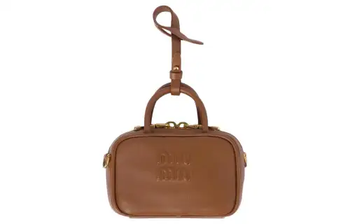 MIU MIU Miu Miu Embossed Letter Logo Removable Adjustable Shoulder Strap Leather Shoulder Crossbody Bag Super Mini Women's Cognac