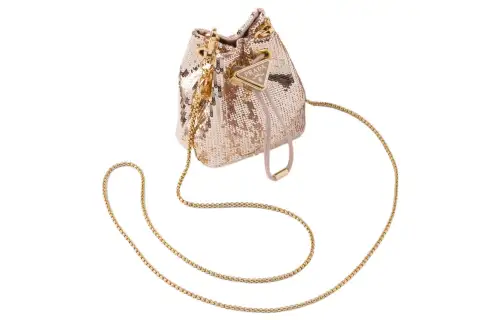 PRADA Satin One Shoulder Crossbody Clutch Mini Women's Gold & Pink