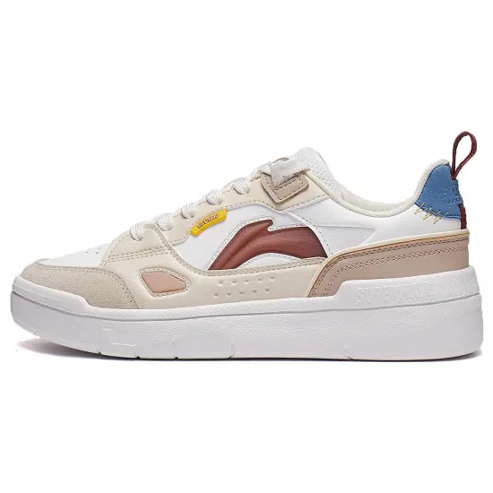LiNing Common 80s Anti Slip Wear Resistant Low Top Skateboard Shoes Women's Brown White