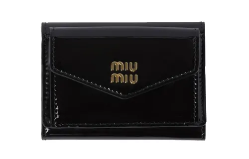 MIU MIU Leather Wallet Small Women's Black Red