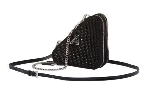 PRADA Satin Leather Single Shoulder Crossbody Clutch Mini Women's Black